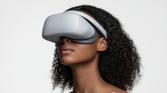 Businesswoman Engaged in Virtual Reality Experience with VR Headset in Metaverse