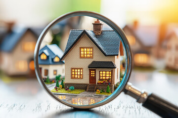 A miniature house is magnified, highlighting its details, suggesting the importance of careful consideration in real estate investment decisions