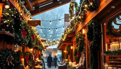 Obraz premium a street with christmas decorations and lights on it