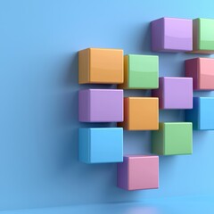 Obraz premium Colorful Cubes Arranged in Heart Shape on Blue Background