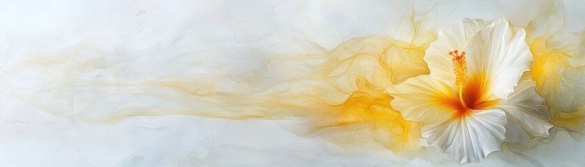 Obraz premium Exquisite white flower with yellow and orange petals, closeup view of nature's beauty