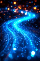 Obraz premium Blue Light Pathway Leading Through Abstract Orange And Blue Galaxy With Bright Glowing Orbs