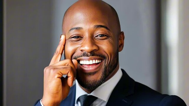 Businessman showing clever smart guess idea gesture expressing confidence and professionalism