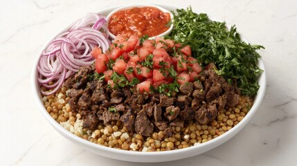 Delicious Mediterranean Bowl with Fresh Ingredients and Vibrant Colors
