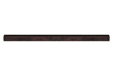 Milled wooden horizontal beam painted brown. On isolated transparent background.