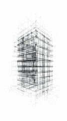Architectural 3D Wireframe Building Illustration