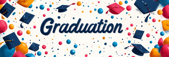 Graduation celebration background with falling graduation caps and confetti