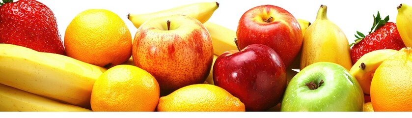 Colorful fruit assortment apples, bananas, oranges, strawberries.  Healthy eating concept