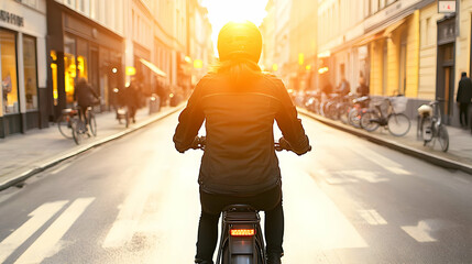 Sunset Cityscape Motorbike Ride Illustration