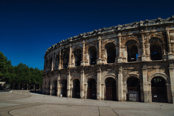 Roman amphitheater located in the French city of Nîmes, in the department of Gard, in the...
