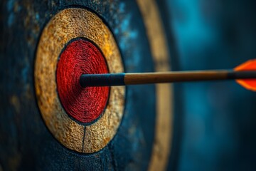 Arrow Piercing the Bullseye: A Close-Up of Precision and Focus, Achieving the Target with Determination in Archery, Showcasing Accuracy and Skill