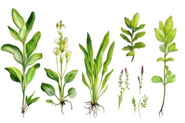 Fototapeta premium Illustration showcasing different parts of Nephrolepis exaltata plant with detailed features