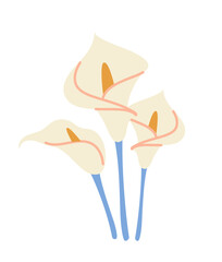 Cute girly sticker. Aesthetic icon with beautiful blooming white lily flowers. Organic decorative design element. Adorable feminine clipart. Flat vector illustration isolated on background