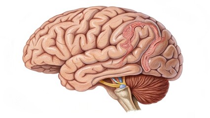 A detailed illustration of a human brain, showcasing the intricate folds and structures, emphasizing its complexity and importance in anatomy.