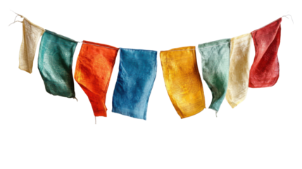 Buddhist prayer flags isolated on white background