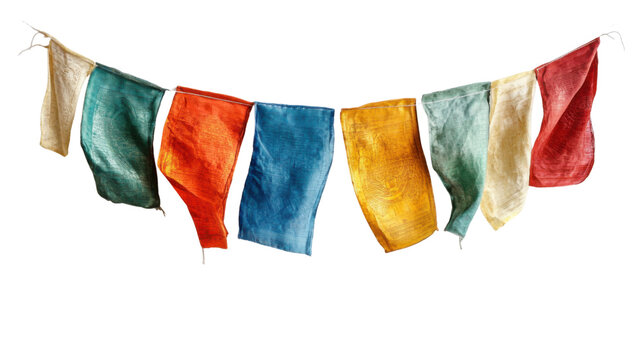 Buddhist prayer flags isolated on white background