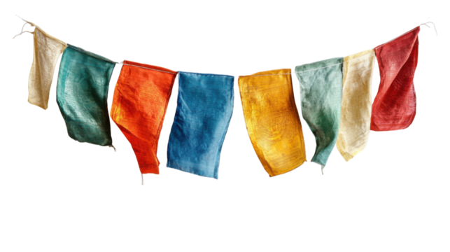 Buddhist prayer flags isolated on white background