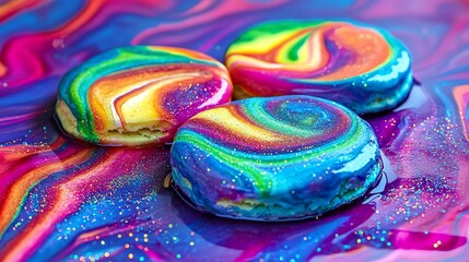 Colorful Cookies with Swirled Rainbow Frosting and Sprinkles for Celebration