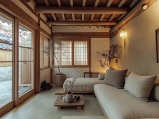 Interior of a traditional style dwelling with natural light
