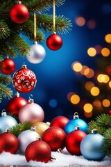christmas ornaments on a table with a blue background