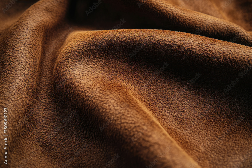 Poster Close-up view of soft, brown fabric with a plush texture, showing its luxurious drape and subtle folds.