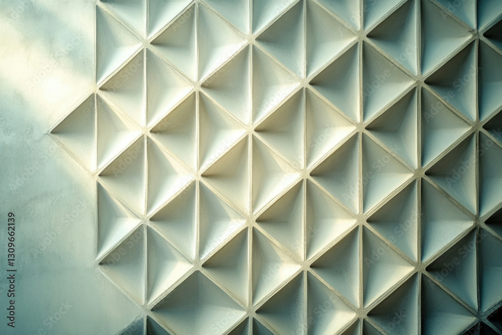 Poster Abstract geometric pattern of recessed triangles creating a textured, light-and-shadow play on a pale surface.