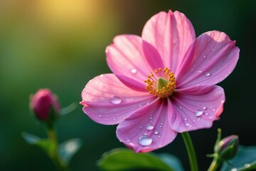 Obraz premium Flower with dew drops glistening on its petals, spring, blossom, dew