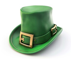 A festive green leprechaun hat with a gold buckle, perfect for St. Patrick's Day celebrations!