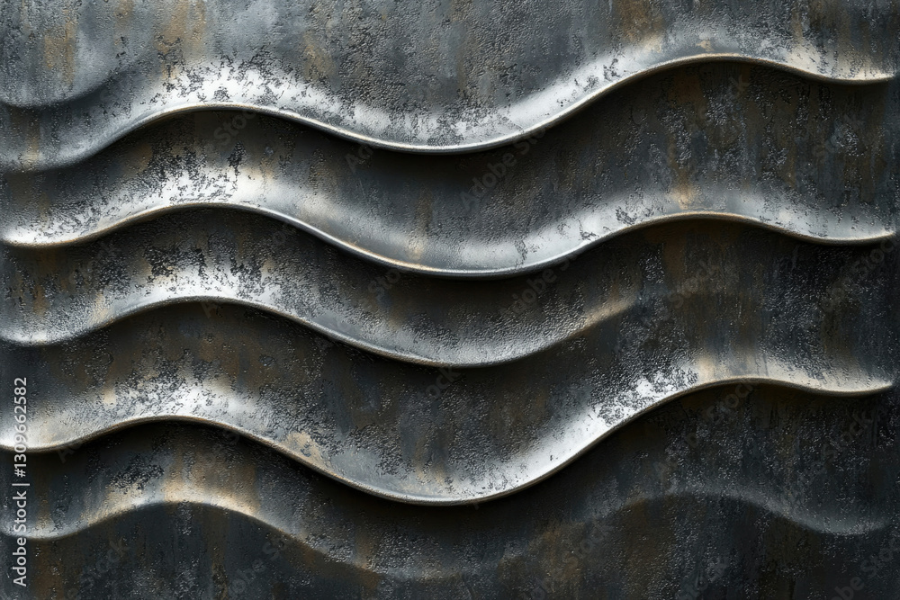 Poster abstract metallic texture with wavy, layered, dark gray and bronze pattern.