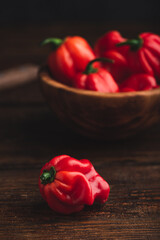 Red Habanero Pepper on a Wooden Table