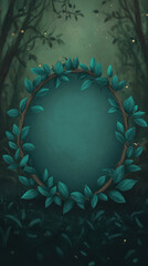 serene green background featuring circular frame made of leaves and branches, perfect for invitations or announcements. atmosphere is calm and enchanting, valentine's day, wedding's day