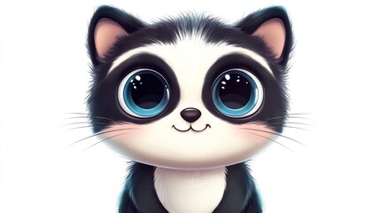 Fototapeta premium Adorable cartoon kitten with large blue eyes and a small smile
