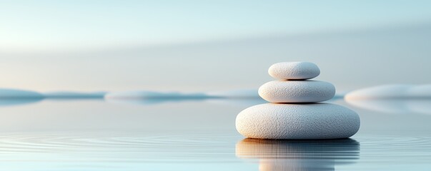 Serene Stacked Stones by Calm Water at Dawn