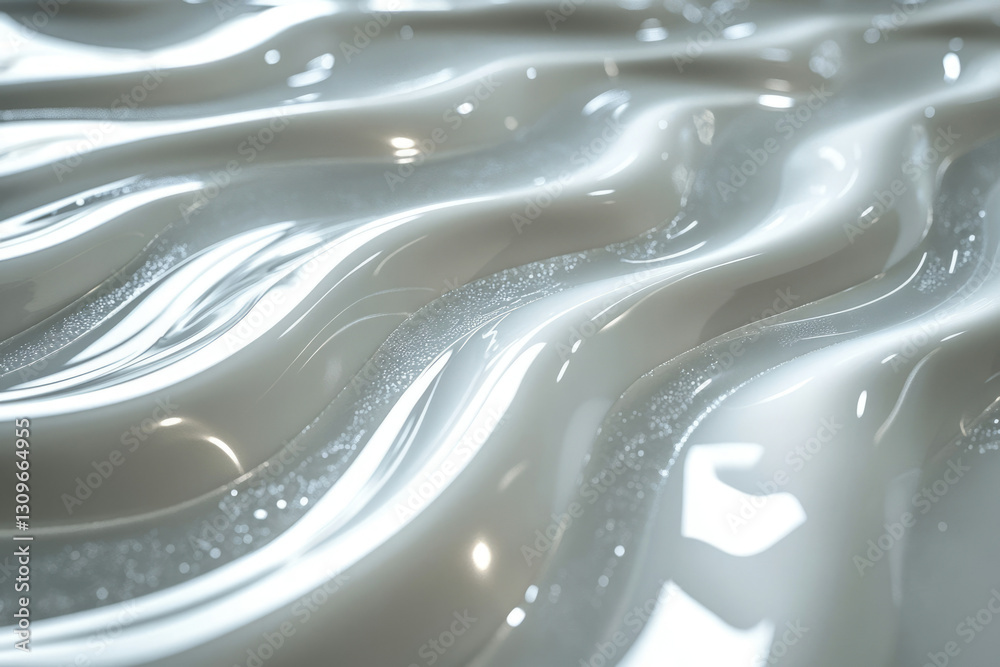 Poster abstract image of flowing, glossy white liquid with subtle sparkle, creating a smooth, wavy texture.