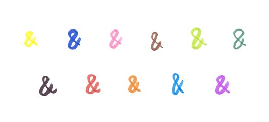 Ampersand Symbol Set, Hand-drawn Colorful Marker Glyphs on White Background