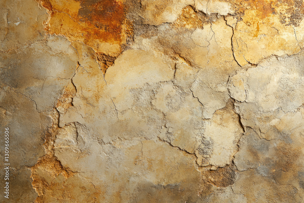 Poster distressed wall texture with cracks and patches of orange and beige showing age and weathering.