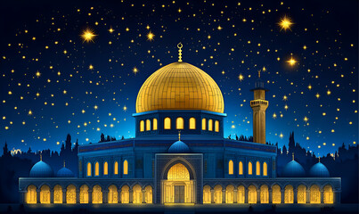 Obraz premium Night view of Dome of Rock, Jerusalem