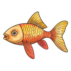 Colorful Cartoon Fish with Bright Scales Swimming in Water