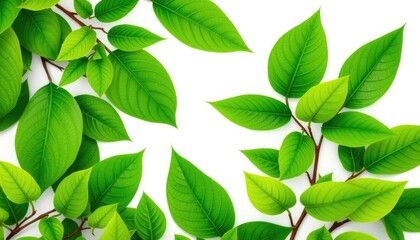 Fototapeta premium Lush green leaves, vibrant texture, isolated on pure white, botany, studio