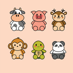 Set of Cute Cartoon Animals Sitting Collection
