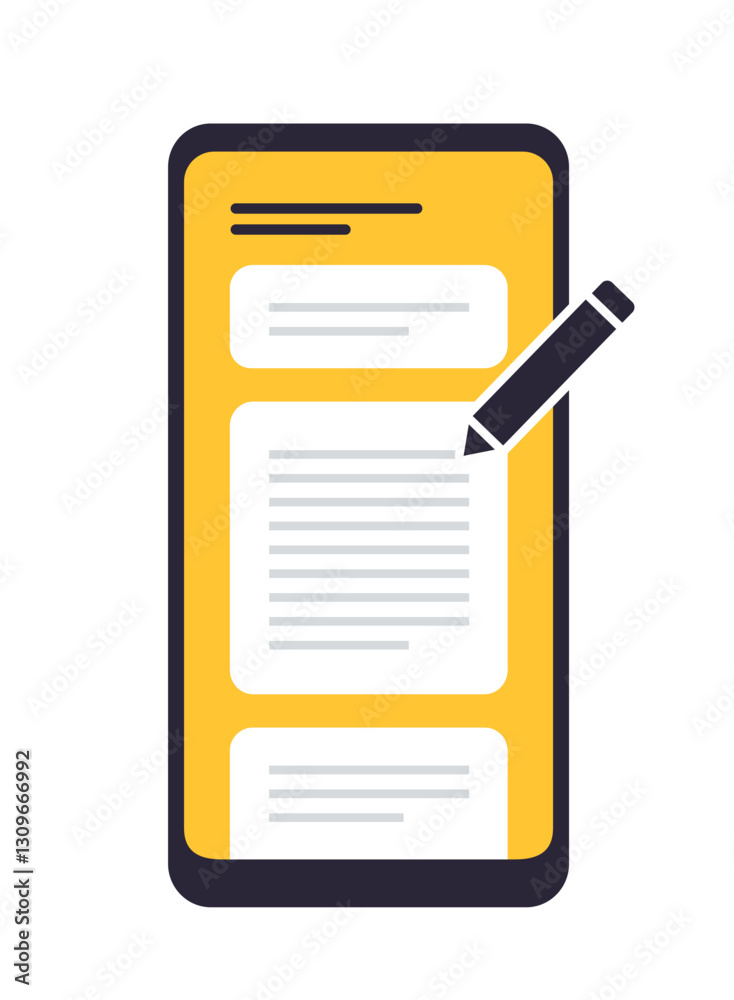 Poster app interface template. graphical user interface of mobile app or widget for recording thoughts, not