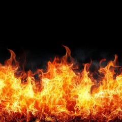 Intense flames erupting against a deep black background creating a dramatic contrast and evoking strong emotions