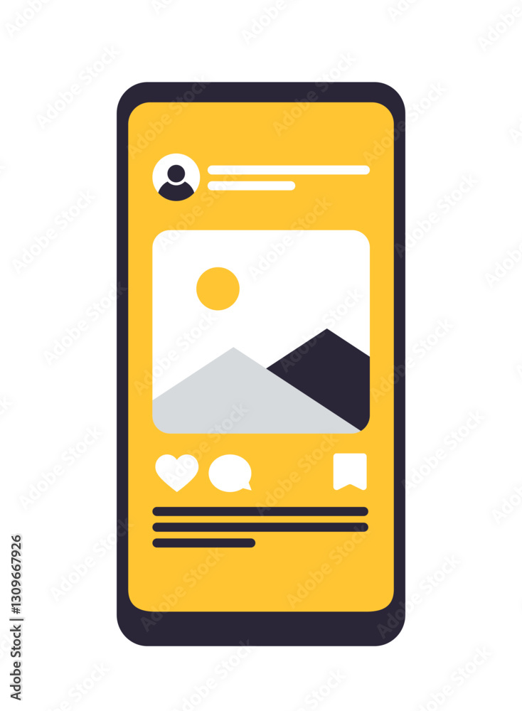 Poster app interface template. graphical user interface of mobile app or social network with published post