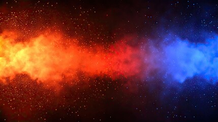 Fototapeta premium Fiery blue and orange smoke swirls against black, abstract background for design