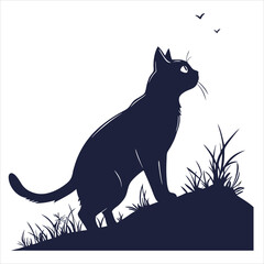 silhouette cat white background