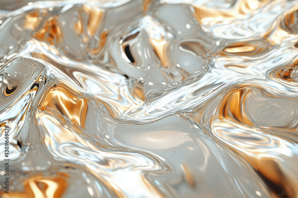Aufkleber abstract image of swirling, metallic liquid, silver and gold hues, creating a luxurious and dynamic 