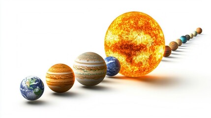 Solar System Planets Arranged, White Background