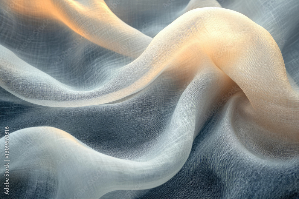Poster soft, sheer fabric drapes elegantly, showcasing subtle color variations and a delicate texture.
