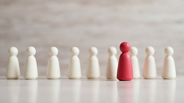 Standing Out: A vibrant red figure stands distinct among neutral figures, symbolizing individuality, leadership, and the power of being different.