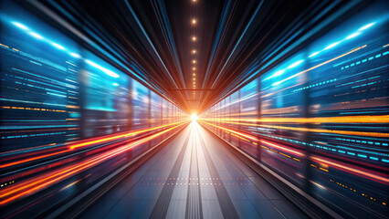 Obraz premium Abstract digital processing technology with light trails and speed